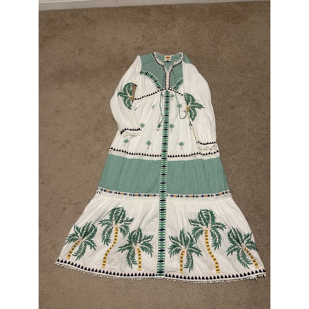 Farm Rio Embroidered Maxi Palm Tree Dress Size Small